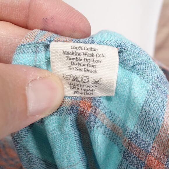 The Normal Brand Shirt Mens Large Blue Orange Plaid Short Sleeve Button Down - Picture 7 of 8